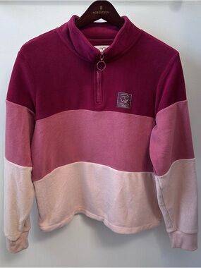 Ivory Ella 1/4 Zip Elephant Fleece Sweatshirt Tri-Color Pink Womens Medium